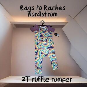 Rags to Raches, Nordstrom, 2T ruffle romper. Snapless, buttonless, zipperless.